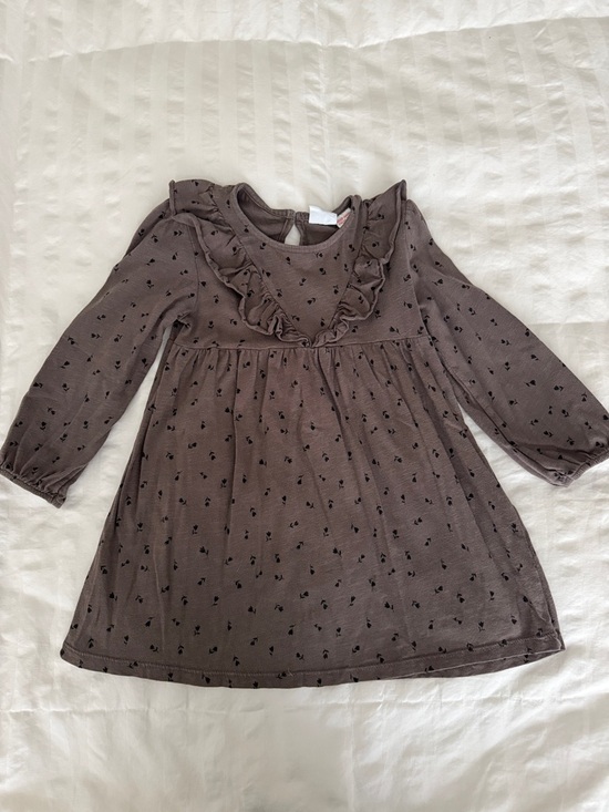 Zara Other - Zara Grey Long Sleeve Ruffle Yoke Dress with Black Ditsy Print